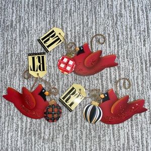 RT Collection Cardinal Trio Glittery Metal Ornament Set NWT